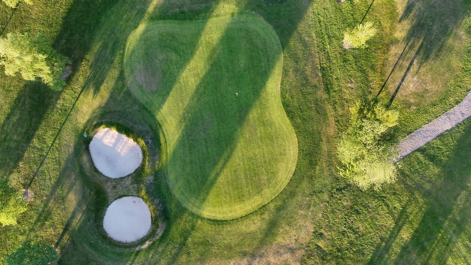 Top-down drone view of the green at Westhoughton Golf Club