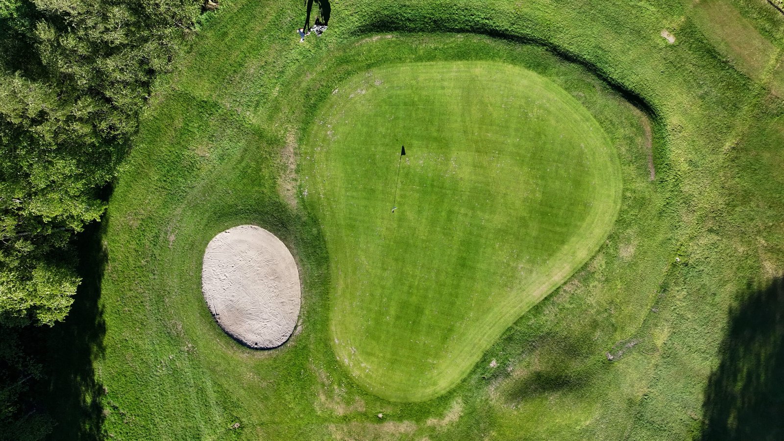 Top-down drone view of the green at Westhoughton Golf Club