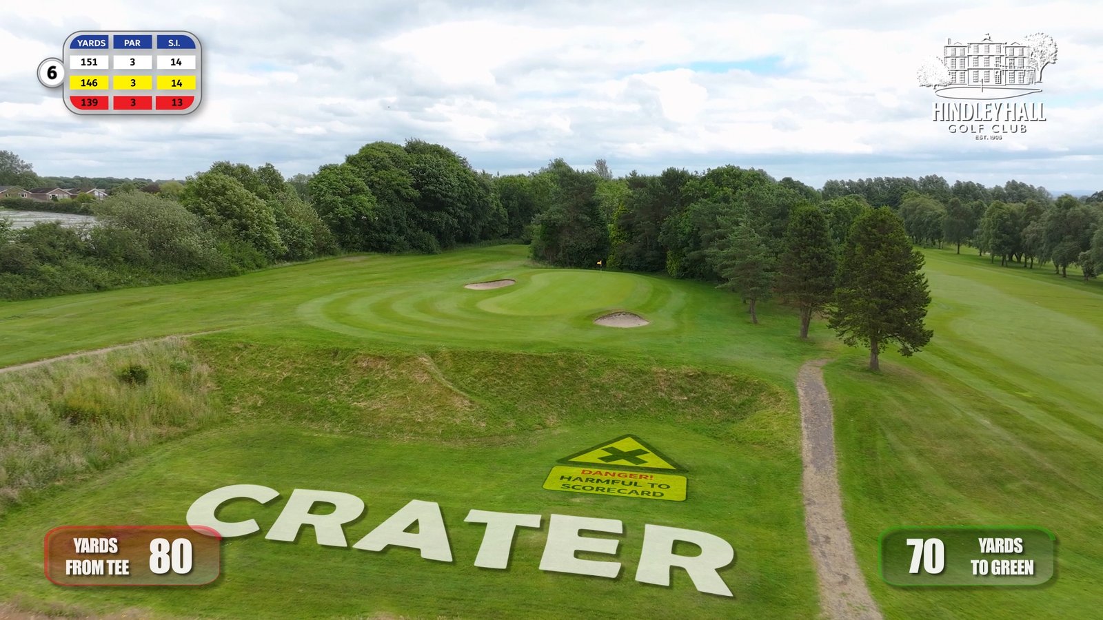 Drone shot showing crater hazard layout at Hindley Hall Golf Club