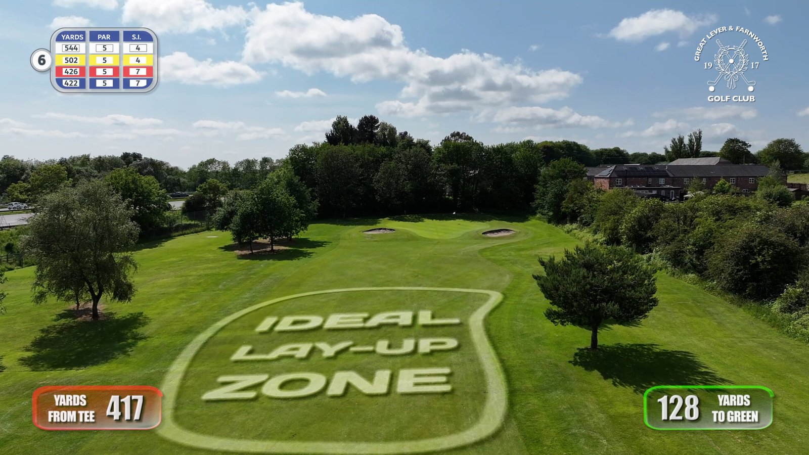 Drone shot showing hazard layout at Great Lever & Farnworth Golf Club