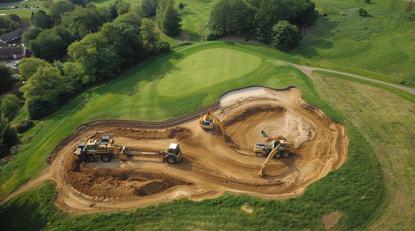 Renovation team reshaping fairway for course improvement