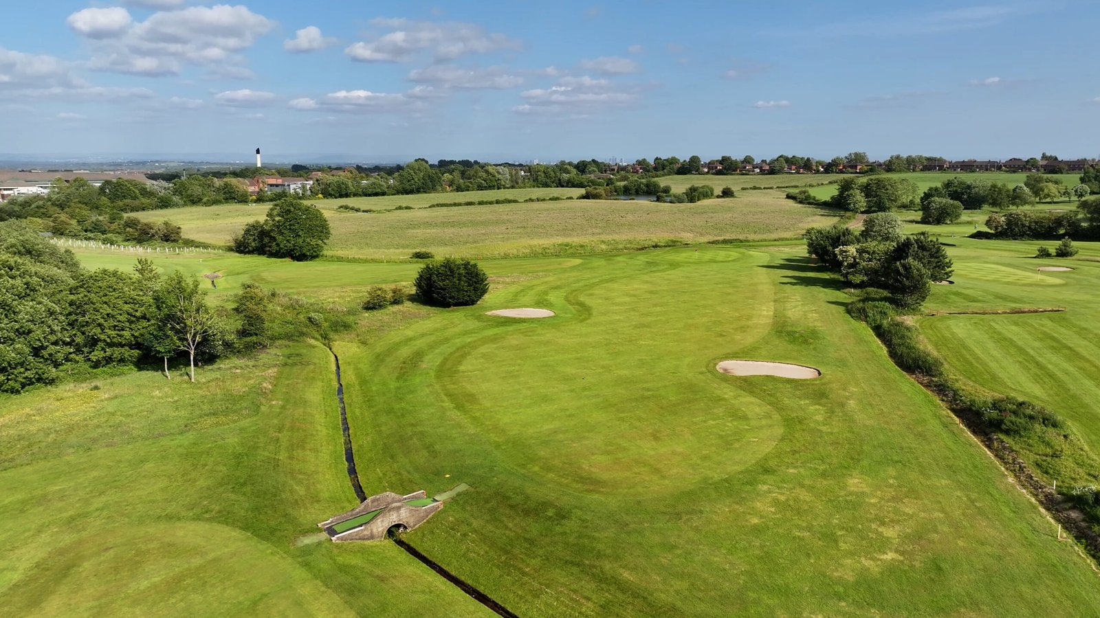 Golf course fairway with bunkers at Great Lever & Farnworth Golf Club