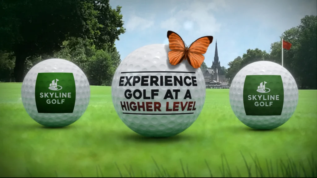 Aerial drone filming of golf course fairway