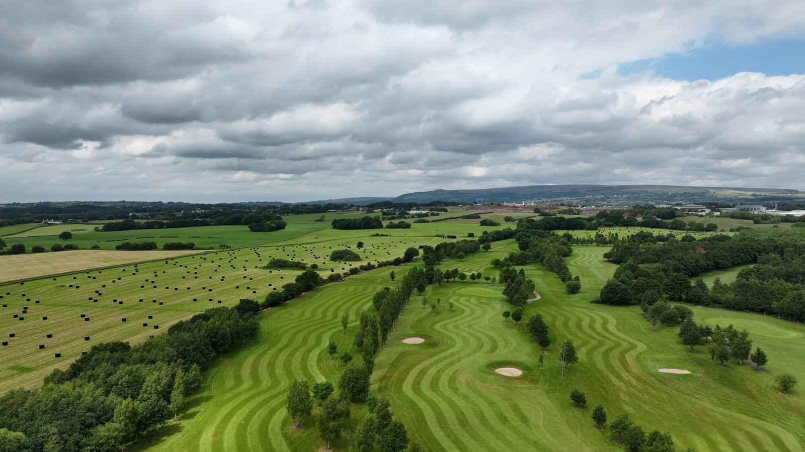 Aerial view of fairway at Westhoughton Golf Club, Bolton