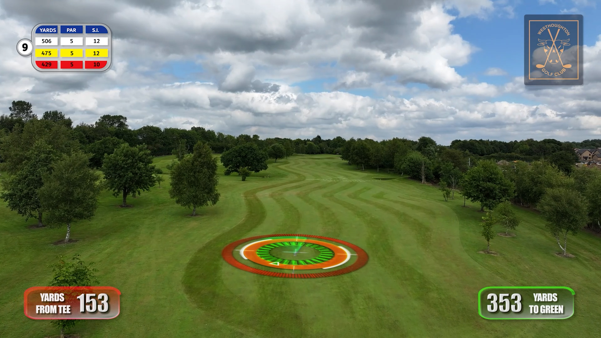 Cinematic golf hole flyover with smooth camera motion