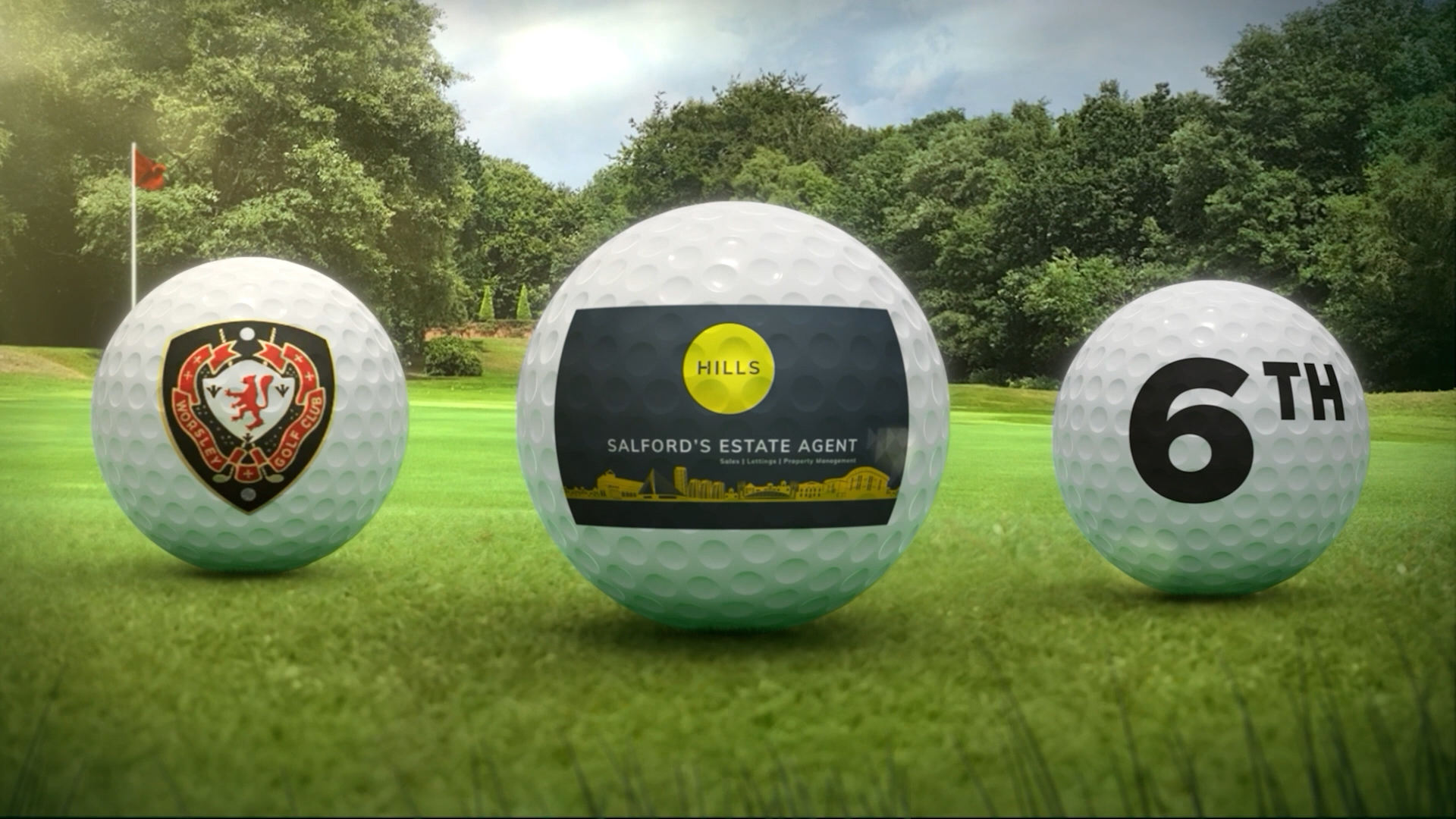 Drone flyover of golf hole with smooth fairway tracking