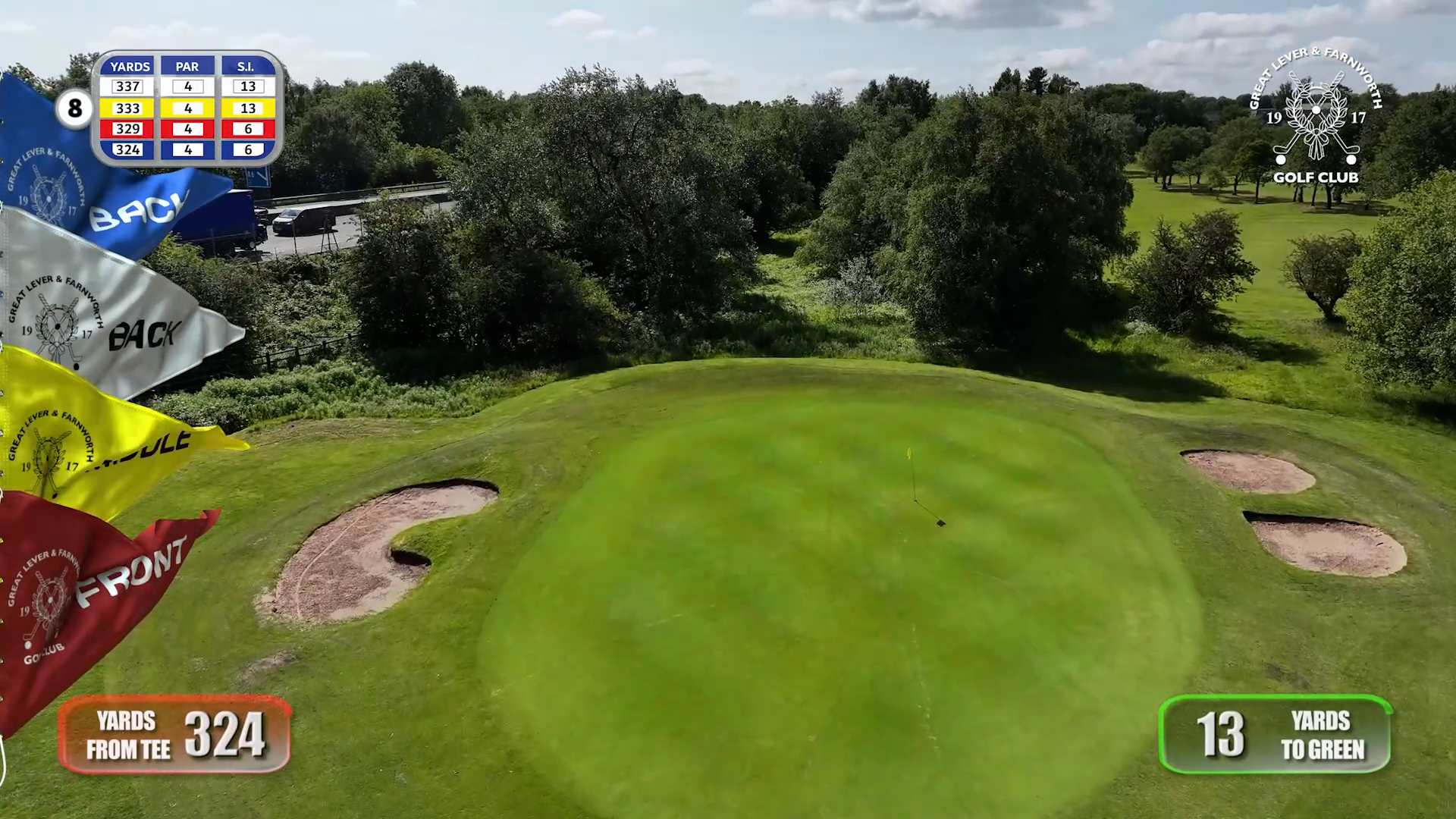 Tee-box drone view transitioning to green – Skyline Golf